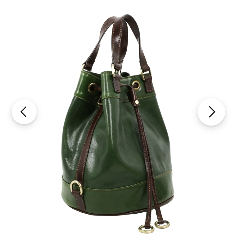 Time Resistance Green Leather Bucket Bag - Picture 2 of 15